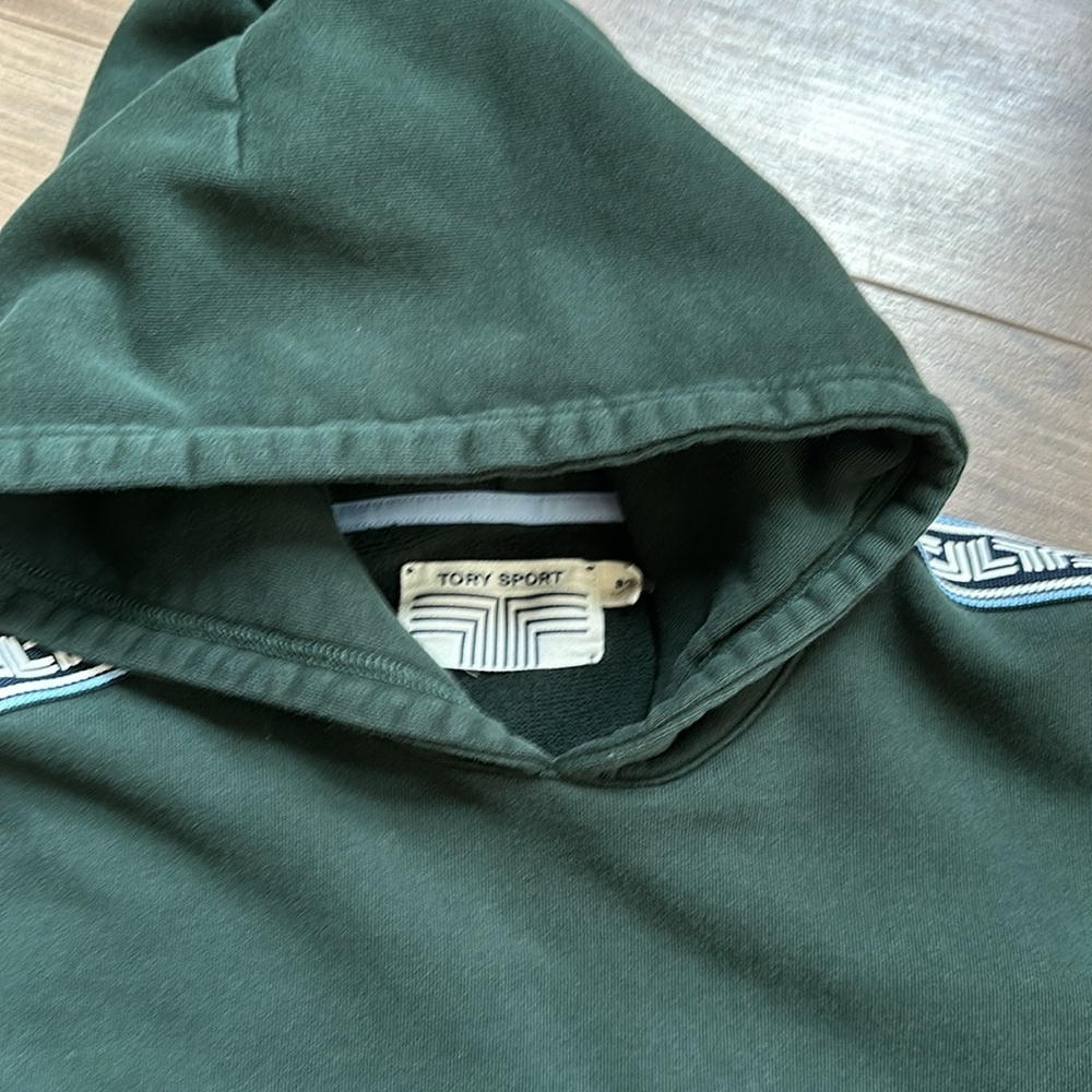 Tory Burch Green Hoodie with White Accents, Size Small - Picture 2 of 3